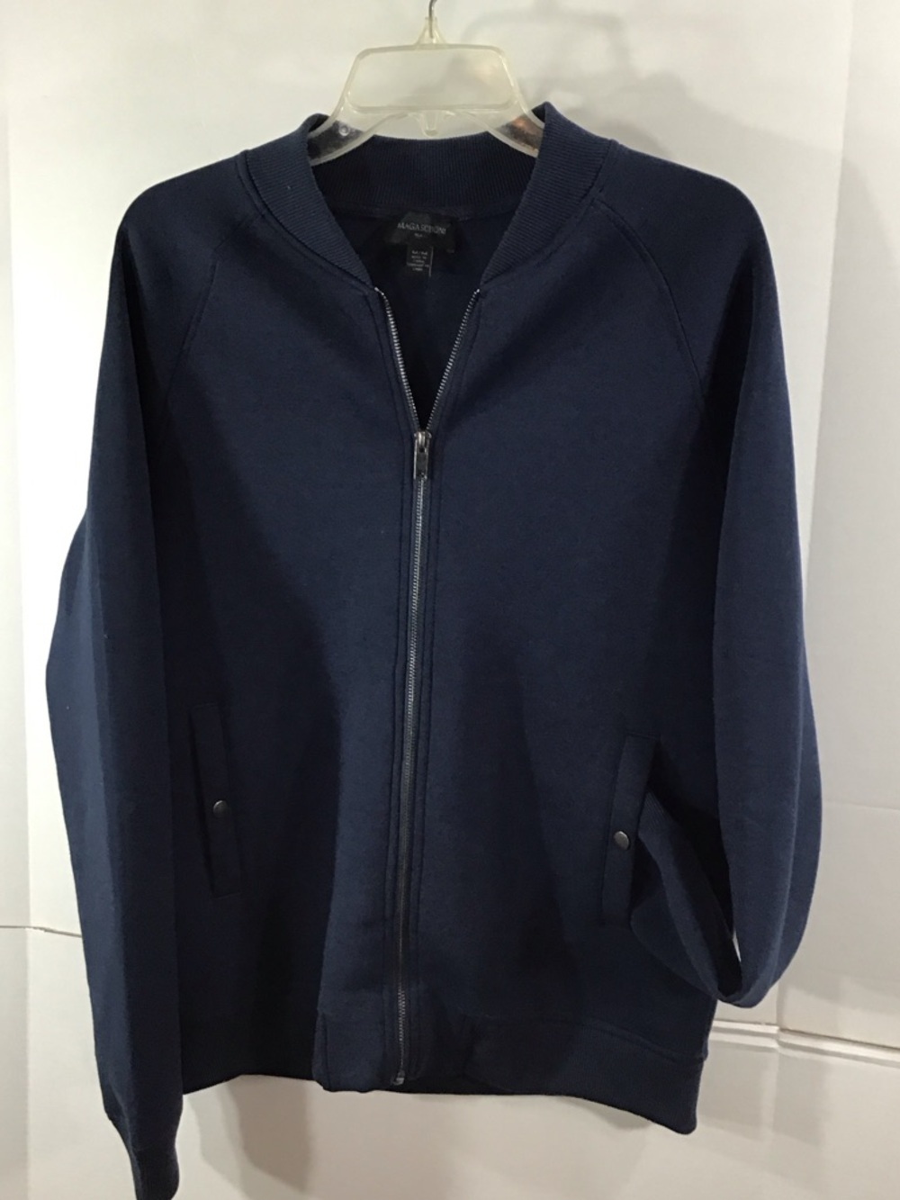 Magaschoni Men's Navy Full-Zip Knit scuba Jacket M